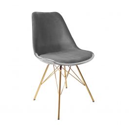 KICK Velvet Bucket Chair Grey - Gold Frame - Grey