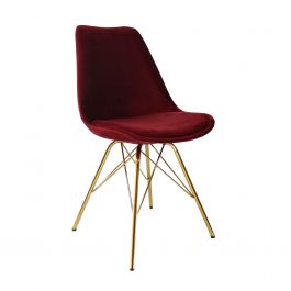 KICK Velvet Bucket Chair Red - Gold Frame - Red