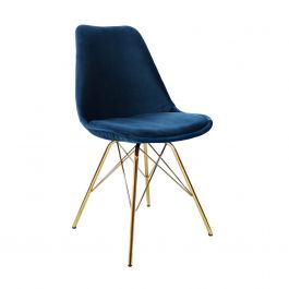 KICK Velvet Bucket Chair Dark Blue - Gold Frame - Dark Blue